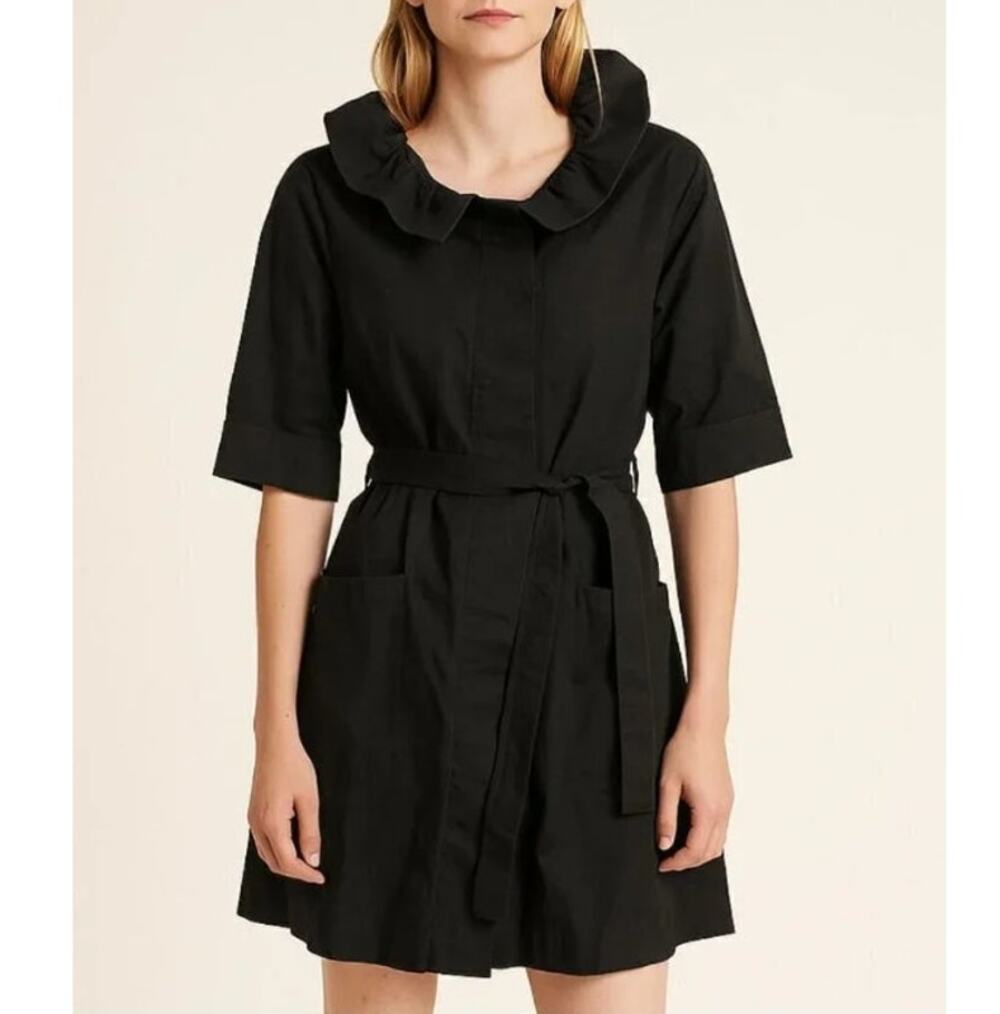 Little Yellow Button With-a-Flourish Mini Dress Black Belted Belted Women's XS
